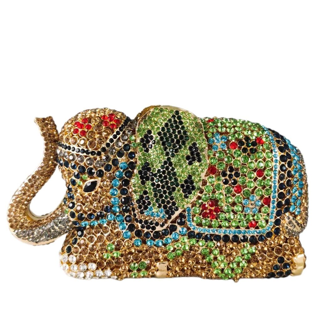 9784 Elephant Clutch Purse Animal Rhinestone Evening Handbags Bridal Party